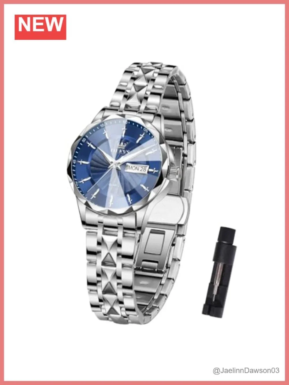 Women's Stainless Steel Watch Day Date Quartz Water Resistant Jewelry Design